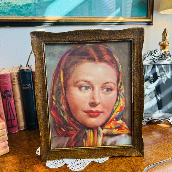 1950's Framed Picture with Beautiful Lady - Picture 8 of 13